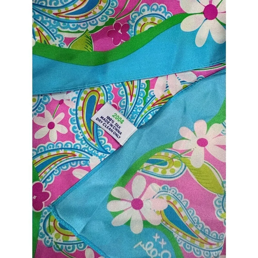 Lilly Pulitzer x Ford Silk Scarf Pink Paisley Breast Cancer Awareness 2004